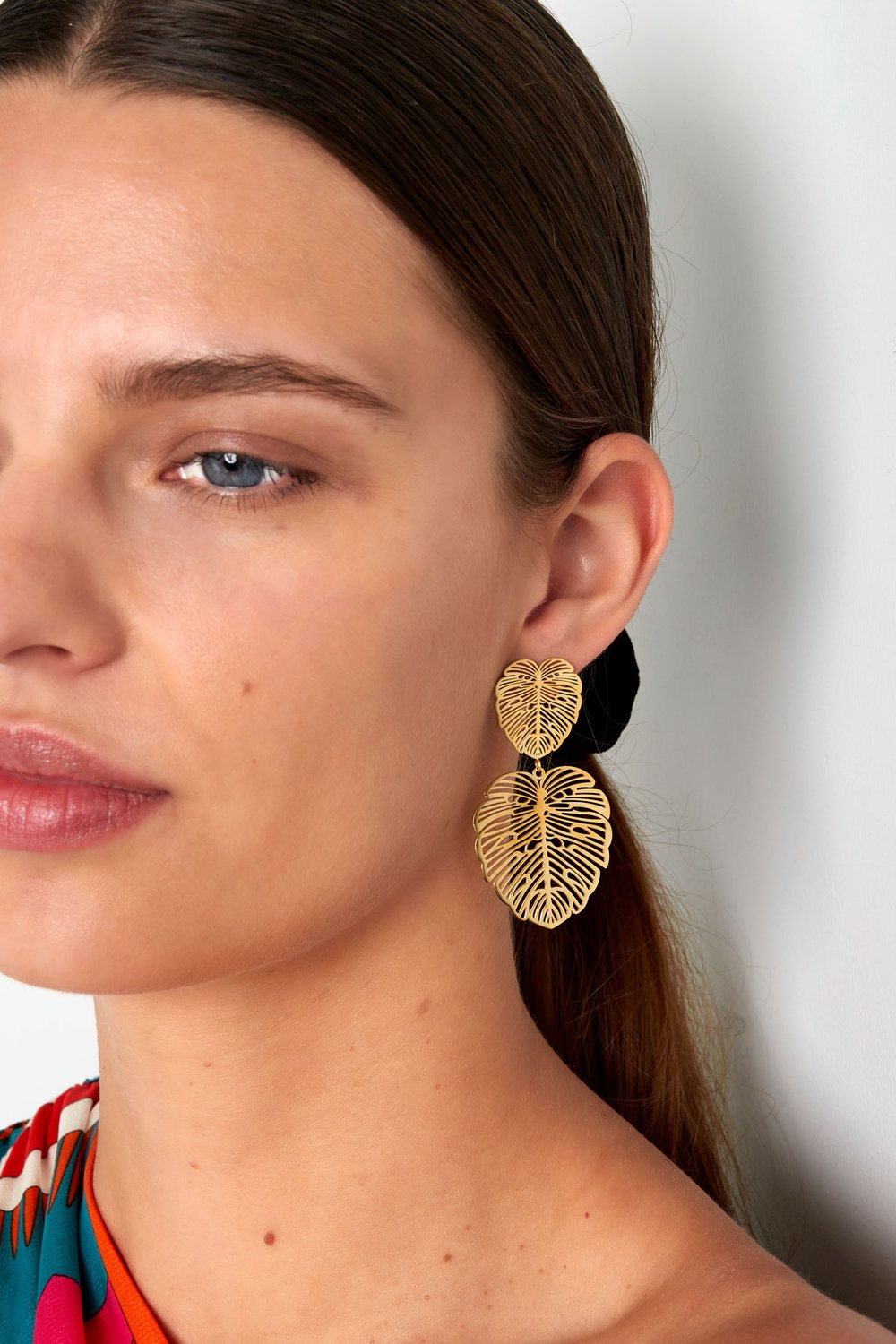 orecchini foglia & foglia - acciaio inossidabile colore oro h5Immagine4